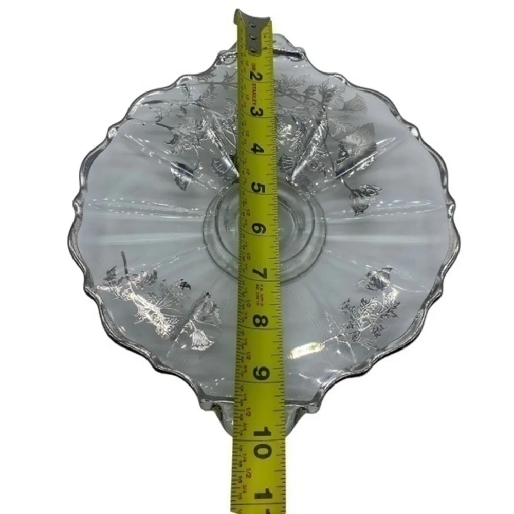 Vintage Silver City Glass Co. Floral Pattern Silver Pedestal Bon Bon Plate